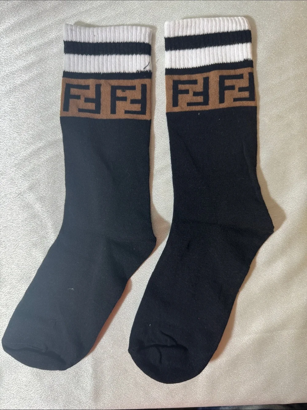 New! Fendi Black & Brown Logo Crew Socks - Designer Style
